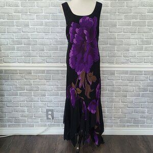 Vtg Y2K Beaded Floral Maxi Dress Fairy Whimseygoth Grunge Handkerchief Hem 18